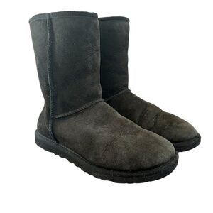 Ugg black suede Sherpa classic ankle boots booties women’s 6